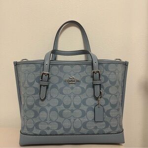 Coach Mollie Tote Rare Chambray Blue Signature Canvas with Silver Hardware